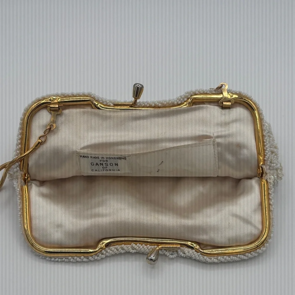 Vintage Elegant Beaded GANSON Sequin Clutch - Silver and Cream